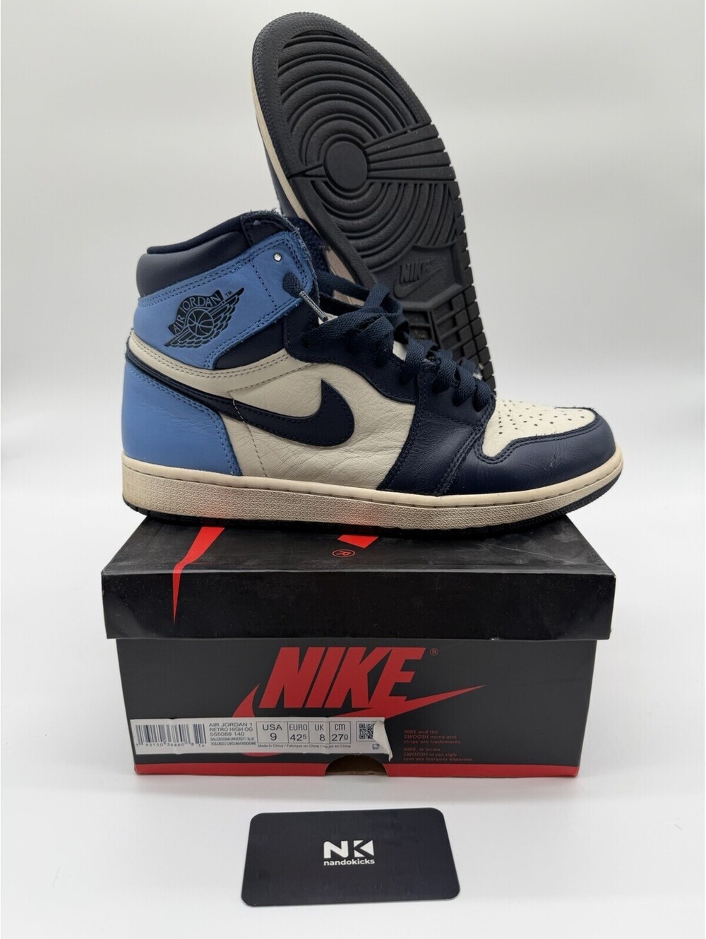 Air Jordan 1 Retro OG High Obsidian UNC 2019 Size 9M USED